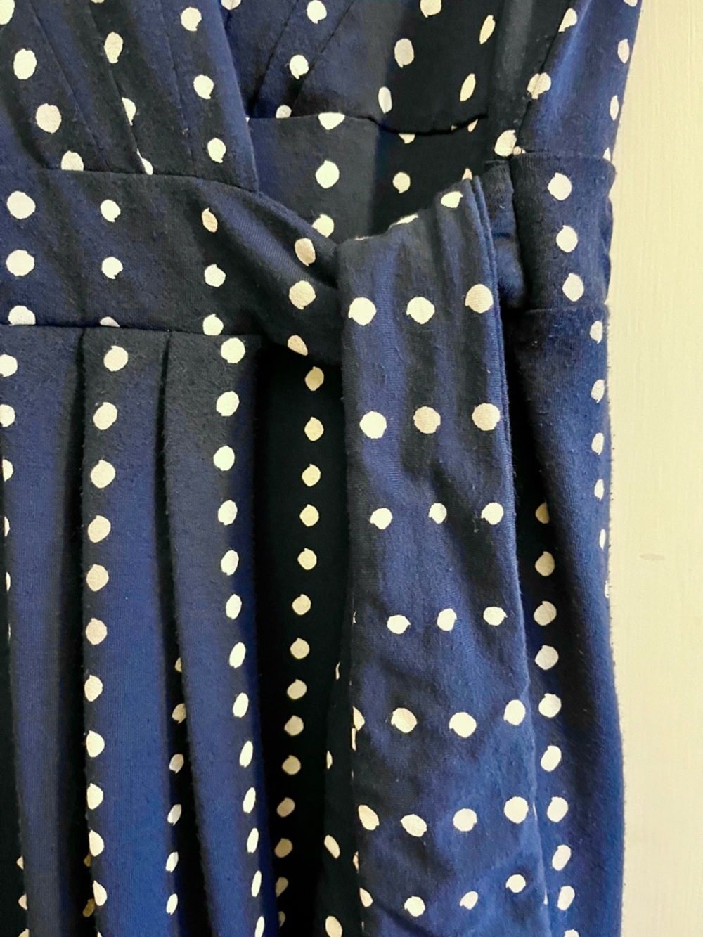 Ann Taylor Navy Blue and White Polka Dot Wrap Midi Dress - Picture 3 of 7
